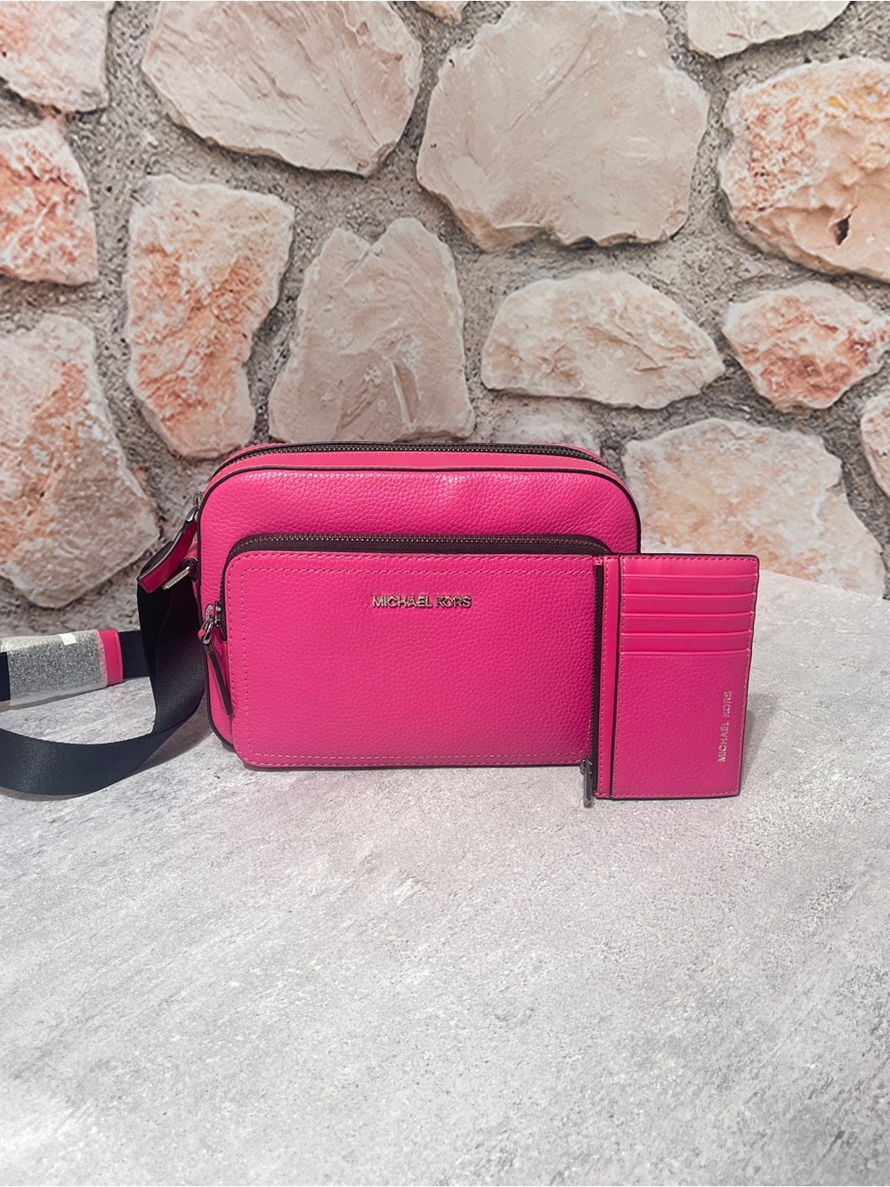 Michael Kors Hot Pink Cooper EW Flight Bag & Matching Wallet Unisex Dragonfruit